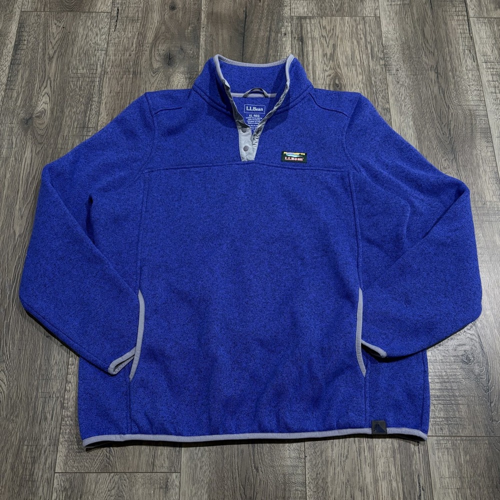 L.L.Bean Womens XL Blue Fleece Snap Pullover Collared Pockets Outdoor